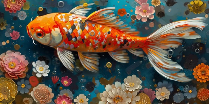 Color paint watercolor art Fish aquarium Animals wildlife illustration.