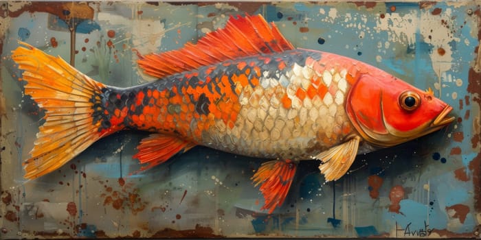 Color paint watercolor art Fish aquarium Animals wildlife illustration.