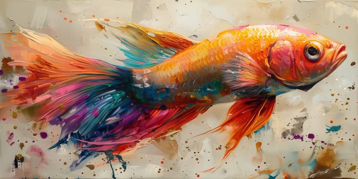 Color paint watercolor art Fish aquarium Animals wildlife illustration.