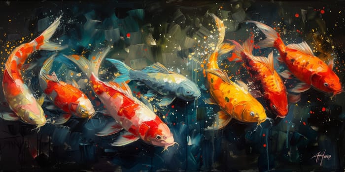 Color paint watercolor art Fish aquarium Animals wildlife illustration.