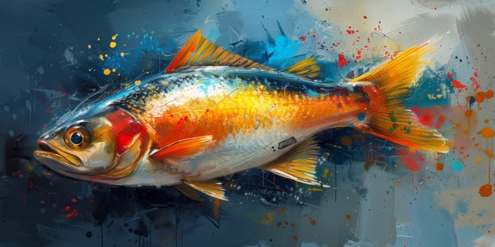 Color paint watercolor art Fish aquarium Animals wildlife illustration.