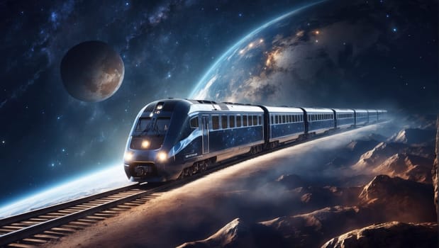 Traveling on an intergalactic train. AI generated