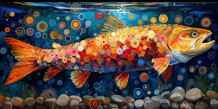 Color paint watercolor art Fish aquarium Animals wildlife illustration.