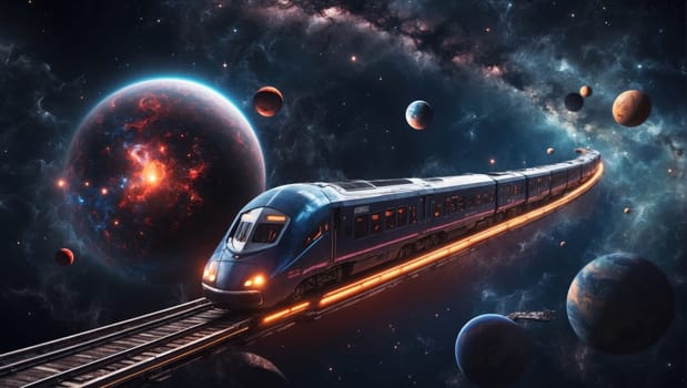 Traveling on an intergalactic train. AI generated