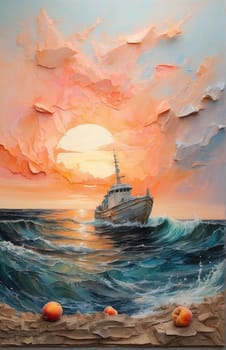 Ship in a storm, painted in watercolor. AI generated