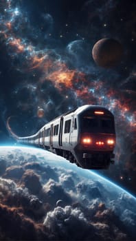 Traveling on an intergalactic train. AI generated