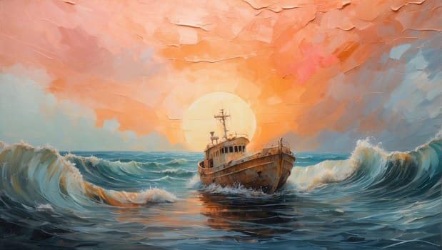 Ship in a storm, painted in watercolor. AI generated
