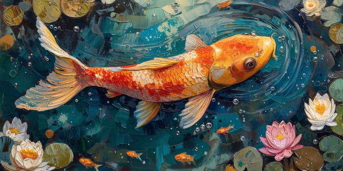 Color paint watercolor art Fish aquarium Animals wildlife illustration.