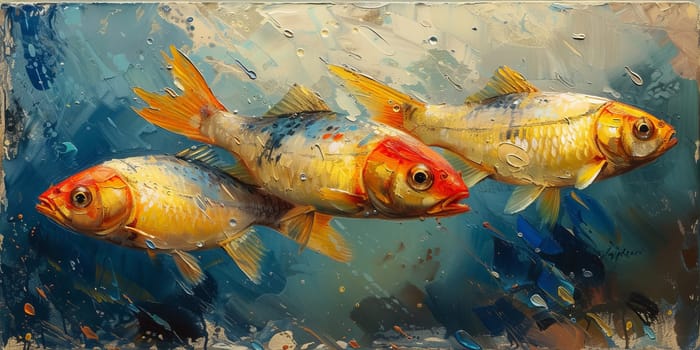 Color paint watercolor art Fish aquarium Animals wildlife illustration.