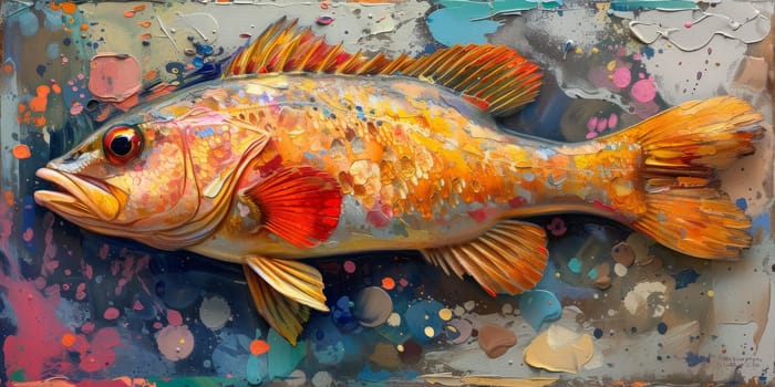 Color paint watercolor art Fish aquarium Animals wildlife illustration.