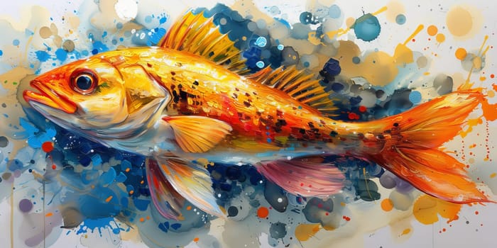 Color paint watercolor art Fish aquarium Animals wildlife illustration.