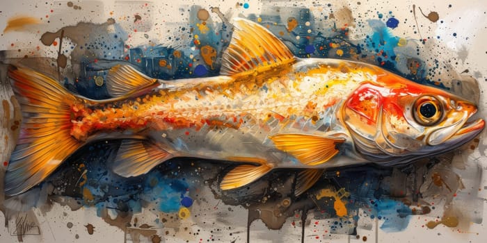 Color paint watercolor art Fish aquarium Animals wildlife illustration.