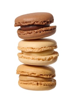 Chocolate macarons on isolated background, close up