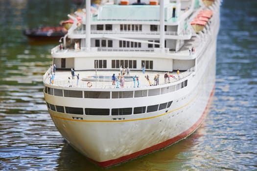 The Hague, Netherlands, August 30, 2023: Toy cruise ship at Madurodam Park