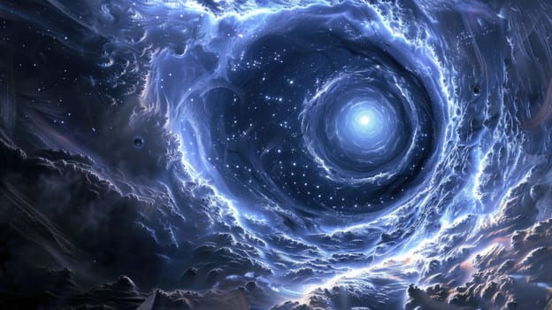 A highly detailed blue spiral with stars in the center, showcasing intricate patterns and textures.