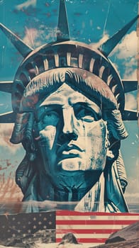 Close up portrait of American statue of liberty background vertical collage ai generated image