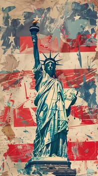American statue of liberty with flag background vertical collage ai generated image