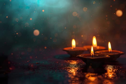 Diwali indian candles night background with copy space ai generated image