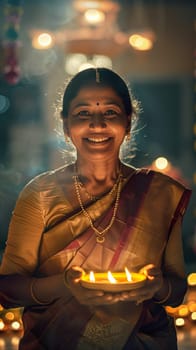 Indian woman with candle in her hands ai generated image