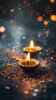 Diwali candle light with particles and bokeh background ai generated image