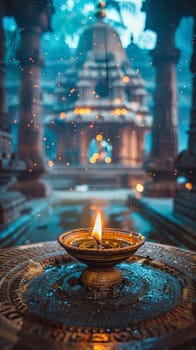 Diwali candle light with old temple background ai generated image