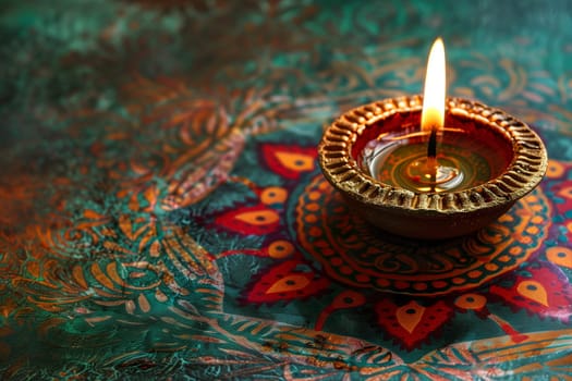 Diwali indian ornament candles background with copy space ai generated image