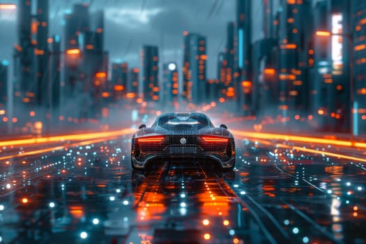 futuristic car in cyber city, Self driving car navigating through a cityscape with precision.