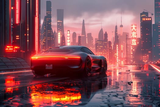 futuristic car in cyber city, Self driving car navigating through a cityscape with precision.