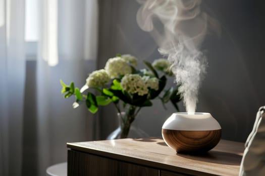 Electronic humidifier on the table in the room, generative ai.