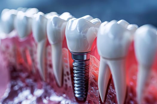 Dental implantation, teeth with implant screw, .AI generative.