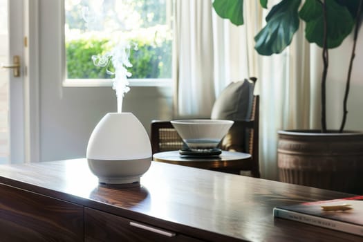 Electronic humidifier on the table in the room, generative ai.