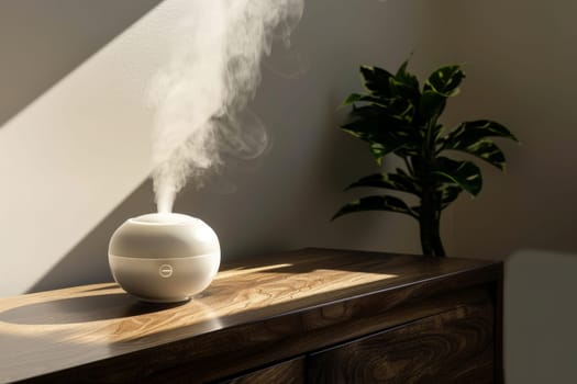 Electronic humidifier on the table in the room, generative ai.