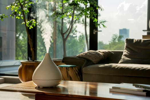 Electronic humidifier on the table in the room, generative ai.