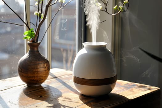 Electronic humidifier on the table in the room, generative ai.