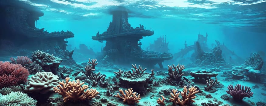 An underwater kingdom with coral reefs. AI Generated