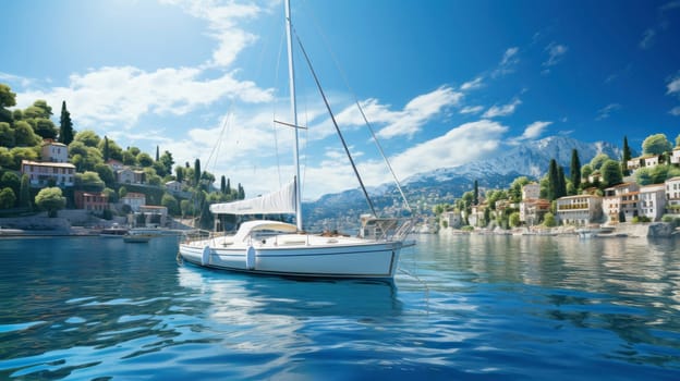 White yacht in the bay.