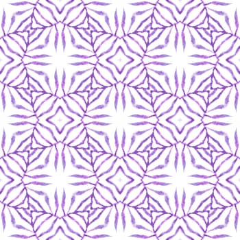 Tiled watercolor background. Purple marvelous boho chic summer design. Textile ready bizarre print, swimwear fabric, wallpaper, wrapping. Hand painted tiled watercolor border.