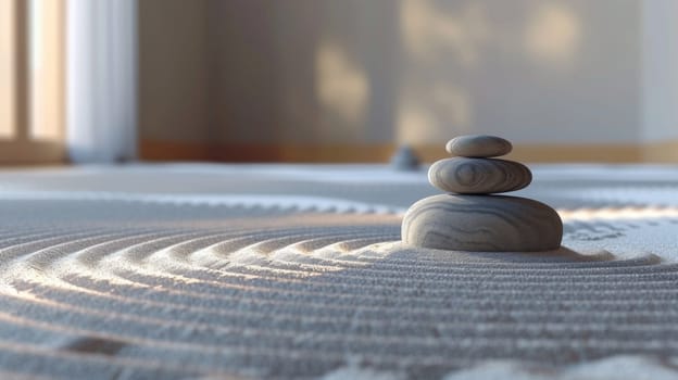 A stone stack on top of a sand bed in the middle