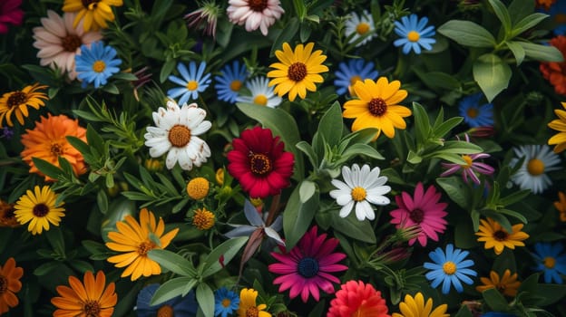 A close up of a bunch of colorful flowers in the grass