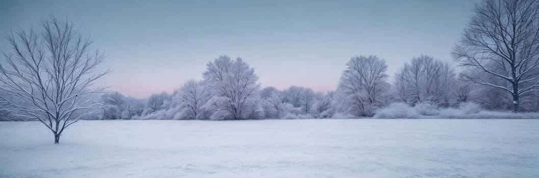 A serene winter landscape, picturesque panorama. Snow-covered landscapes, frost-covered trees, and wintery scenes. Generative