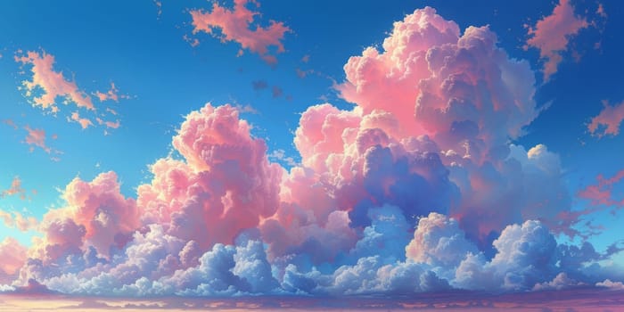 Natural beauty dreamy cloud and sea. 3D Illustration. Watercolor art paint