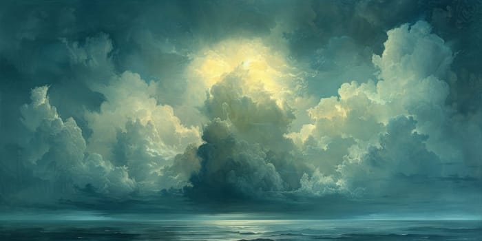 Natural beauty dreamy cloud and sea. 3D Illustration. Watercolor art paint