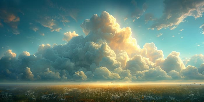 Natural beauty dreamy cloud and sea. 3D Illustration. Watercolor art paint