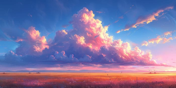 Natural beauty dreamy cloud and sea. 3D Illustration. Watercolor art paint