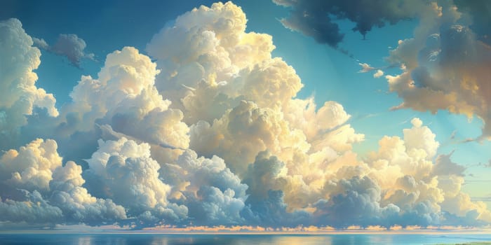 Natural beauty dreamy cloud and sea. 3D Illustration. Watercolor art paint