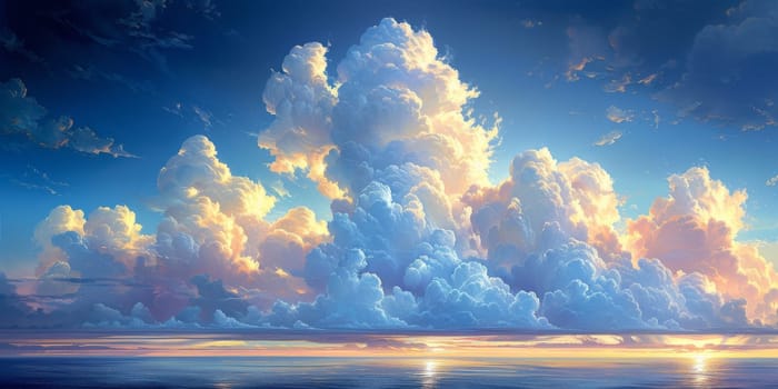 Natural beauty dreamy cloud and sea. 3D Illustration. Watercolor art paint