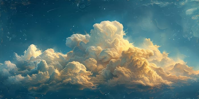 Natural beauty dreamy cloud and sea. 3D Illustration. Watercolor art paint