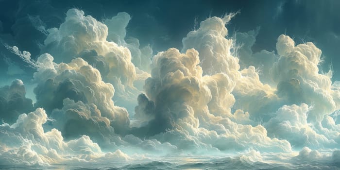 Natural beauty dreamy cloud and sea. 3D Illustration. Watercolor art paint