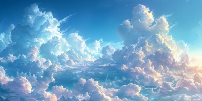 Natural beauty dreamy cloud and sea. 3D Illustration. Watercolor art paint