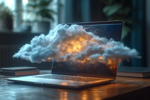 Thunderclouds fly over the laptop.